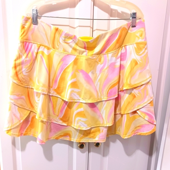 Ideology Pants - Ideology Womens Plus Size Tiered Whirl Lemon Skort  Yellow Pink Sz 1X